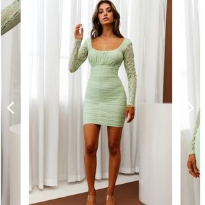 Selfie Leslie Saints + Secrets Carolina Long Sleeve Lace Overlay Dress Apple